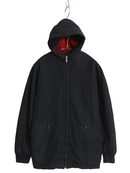 60s ★ Abercrombie&Fitch リバーシブル パーカー ジャケット メンズ S / ヴィンテージ コットン ウール チェック 黒 無地 フード ブルゾン