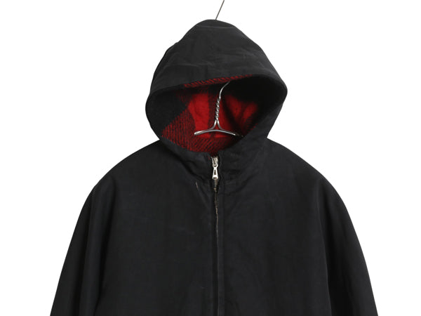 60s ★ Abercrombie&Fitch リバーシブル パーカー ジャケット メンズ S / ヴィンテージ コットン ウール チェック 黒 無地 フード ブルゾン