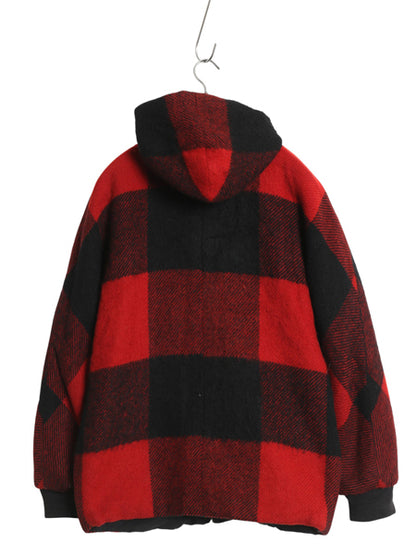 60s ★ Abercrombie&Fitch リバーシブル パーカー ジャケット メンズ S / ヴィンテージ コットン ウール チェック 黒 無地 フード ブルゾン