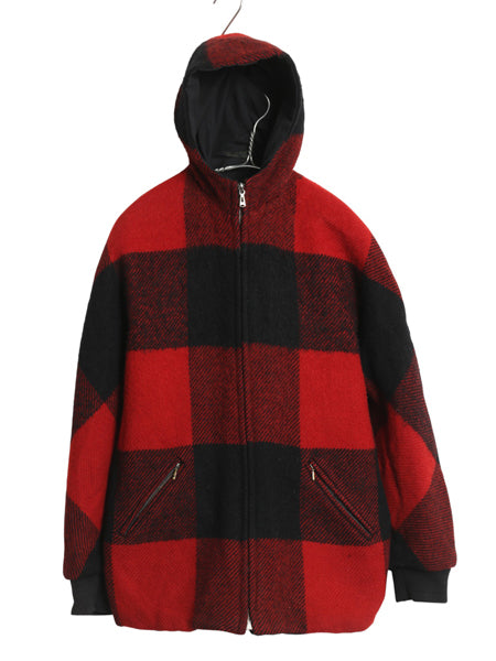 60s ★ Abercrombie&Fitch リバーシブル パーカー ジャケット メンズ S / ヴィンテージ コットン ウール チェック 黒 無地 フード ブルゾン
