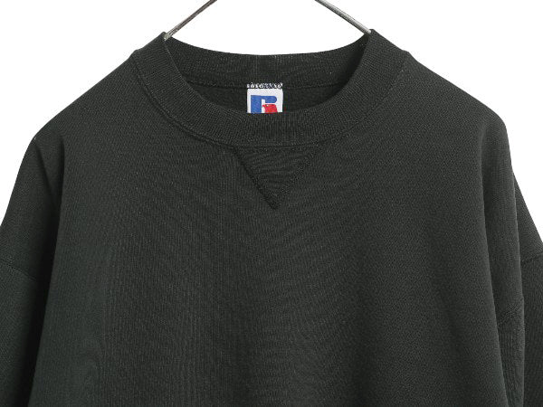 90s USA製 ラッセル 無地 スウェット メンズ レディース XL オールド トレーナー 前V 裏起毛 大きいサイズ ワンポイント ブランク ブラック