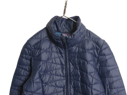 パタゴニア フィオナ パーカー レディース S / 14年製 ロング ダウン コート ジャケット 600フィル フルジップ ジャケット ハイネック 紺