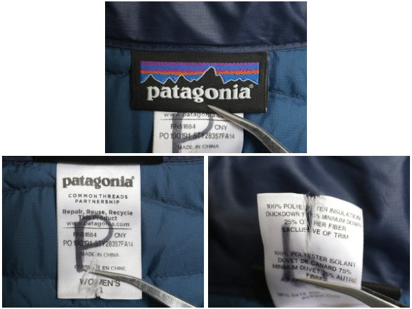 パタゴニア フィオナ パーカー レディース S / 14年製 ロング ダウン コート ジャケット 600フィル フルジップ ジャケット ハイネック 紺