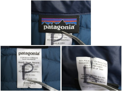パタゴニア フィオナ パーカー レディース S / 14年製 ロング ダウン コート ジャケット 600フィル フルジップ ジャケット ハイネック 紺