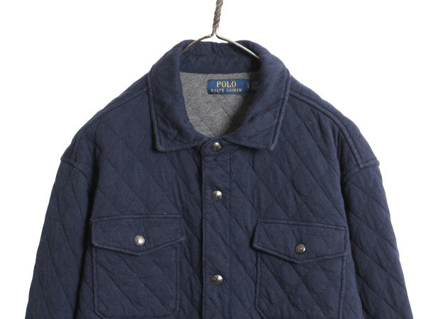 ポロ ラルフローレン キルティング シャツ ジャケット メンズ L フルジップ スナップ スウェット 素材 長袖シャツ ジャンパー ボックス 紺