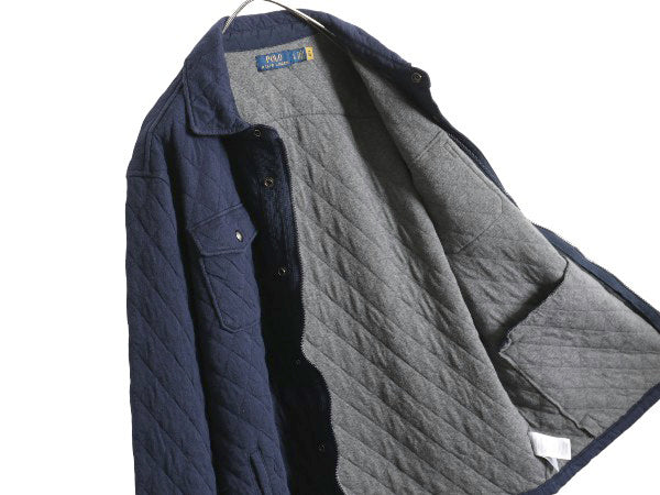 ポロ ラルフローレン キルティング シャツ ジャケット メンズ L フルジップ スナップ スウェット 素材 長袖シャツ ジャンパー ボックス 紺