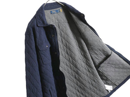 ポロ ラルフローレン キルティング シャツ ジャケット メンズ L フルジップ スナップ スウェット 素材 長袖シャツ ジャンパー ボックス 紺