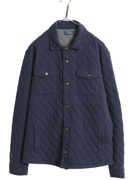 ポロ ラルフローレン キルティング シャツ ジャケット メンズ L フルジップ スナップ スウェット 素材 長袖シャツ ジャンパー ボックス 紺