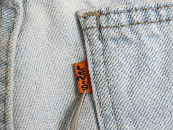 90s USA製 リーバイス 505 デニム ショートパンツ メンズ 32 オールド ショーツ 短パン スリム テーパード ジーンズ ジーパン アイスブルー