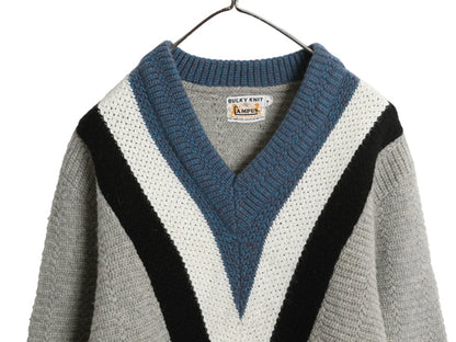60s ★ キャンパス ラム ウール セーター メンズ M ヴィンテージ Vネック コディアック パターン ローゲージ 厚手 チャンキー マルチカラー