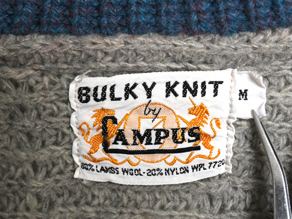 60s ★ キャンパス ラム ウール セーター メンズ M ヴィンテージ Vネック コディアック パターン ローゲージ 厚手 チャンキー マルチカラー