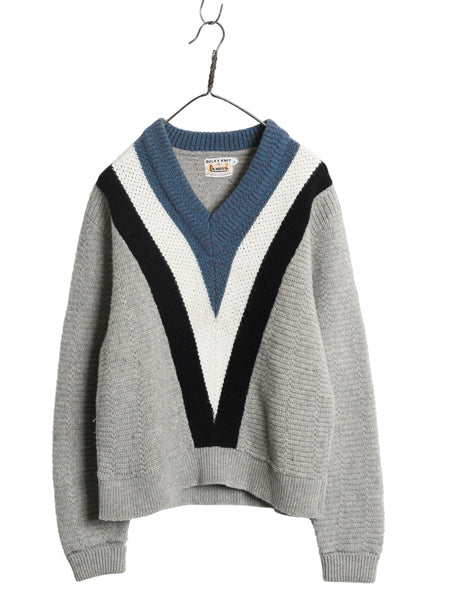 60s ★ キャンパス ラム ウール セーター メンズ M ヴィンテージ Vネック コディアック パターン ローゲージ 厚手 チャンキー マルチカラー