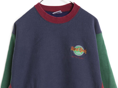 90s USA製 ハードロックカフェ 両面 刺繍 スウェット メンズ レディース L オールド トレーナー 裏起毛 企業物 リバース タイプ クレイジー