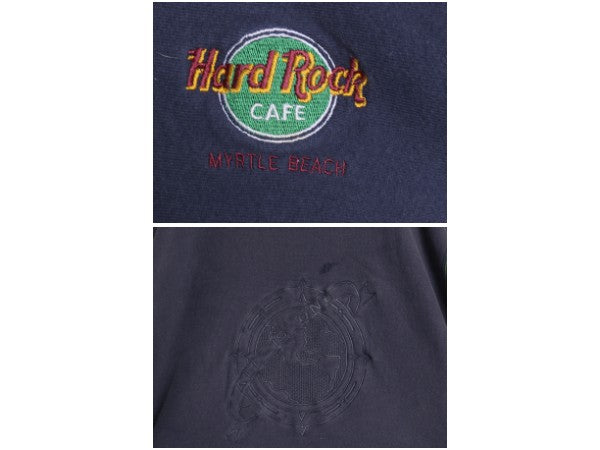 90s USA製 ハードロックカフェ 両面 刺繍 スウェット メンズ レディース L オールド トレーナー 裏起毛 企業物 リバース タイプ クレイジー