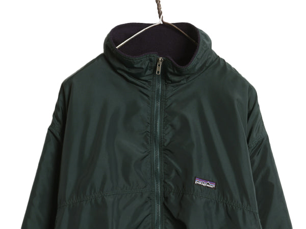 90s USA製 ★ パタゴニア シェルド キャプリーン ジャケット メンズ XL 92年製 オールド シンチラ ナイロン 裏 フリース ブルゾン グリーン