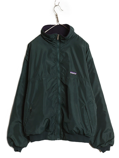 90s USA製 ★ パタゴニア シェルド キャプリーン ジャケット メンズ XL 92年製 オールド シンチラ ナイロン 裏 フリース ブルゾン グリーン