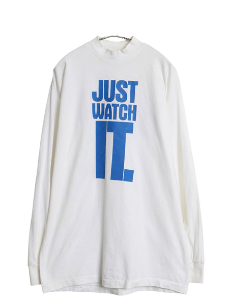 90s USA製 両面 プリント 長袖 Tシャツ メンズ L オールド ロンT スポーツ モックネック ヘビーウェイト シングルステッチ 企業 当時物 白