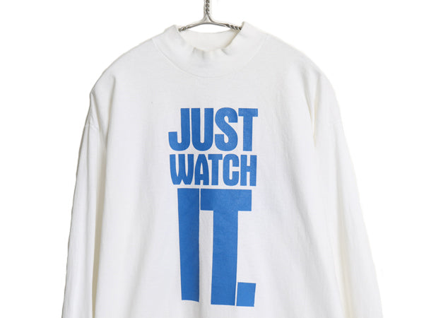 90s USA製 両面 プリント 長袖 Tシャツ メンズ L オールド ロンT スポーツ モックネック ヘビーウェイト シングルステッチ 企業 当時物 白