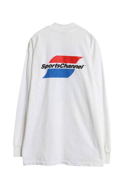 90s USA製 両面 プリント 長袖 Tシャツ メンズ L オールド ロンT スポーツ モックネック ヘビーウェイト シングルステッチ 企業 当時物 白