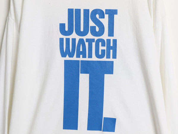 90s USA製 両面 プリント 長袖 Tシャツ メンズ L オールド ロンT スポーツ モックネック ヘビーウェイト シングルステッチ 企業 当時物 白