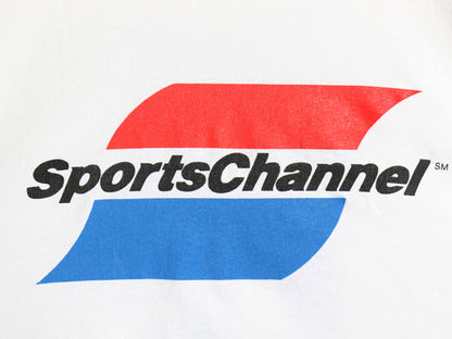 90s USA製 両面 プリント 長袖 Tシャツ メンズ L オールド ロンT スポーツ モックネック ヘビーウェイト シングルステッチ 企業 当時物 白