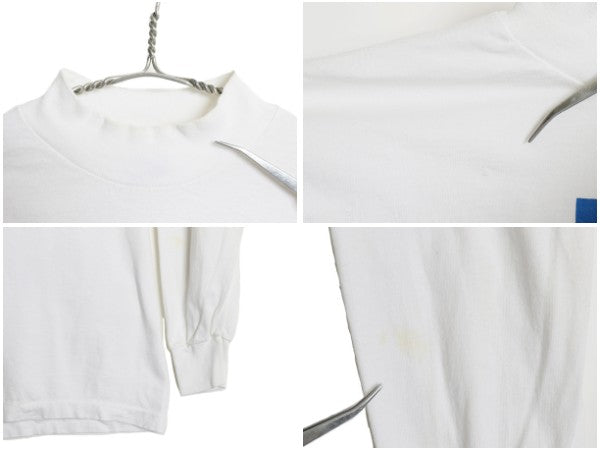 90s USA製 両面 プリント 長袖 Tシャツ メンズ L オールド ロンT スポーツ モックネック ヘビーウェイト シングルステッチ 企業 当時物 白