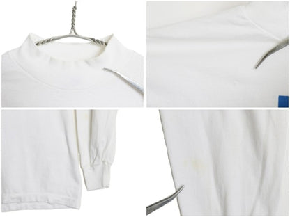 90s USA製 両面 プリント 長袖 Tシャツ メンズ L オールド ロンT スポーツ モックネック ヘビーウェイト シングルステッチ 企業 当時物 白