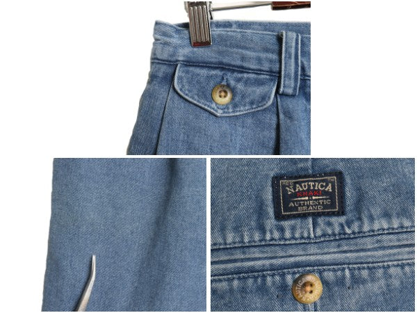 90's ノーティカ デニム ショートパンツ メンズ 32 / 古着 オールド ハーフパンツ ジーパン ジーンズ ショーツ 短パン ツータック ゆったり