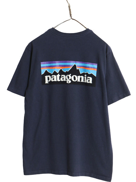 パタゴニア 両面 プリント 半袖 Tシャツ メンズ M / 21年製 アウトドア P6 ボックスロゴ バックプリント カットソー トップス シンプル 紺