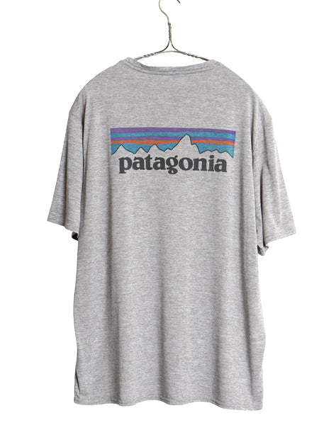 パタゴニア キャプリーン プリント 半袖 Tシャツ メンズ L アウトドア ストレッチ ベースレイヤー バックプリント カットソー 霜降りグレー