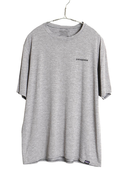 パタゴニア キャプリーン プリント 半袖 Tシャツ メンズ L アウトドア ストレッチ ベースレイヤー バックプリント カットソー 霜降りグレー