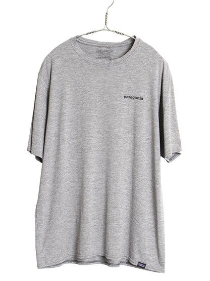 パタゴニア キャプリーン プリント 半袖 Tシャツ メンズ L アウトドア ストレッチ ベースレイヤー バックプリント カットソー 霜降りグレー