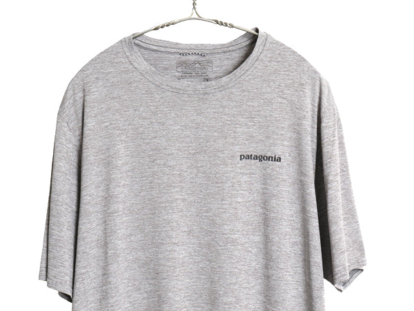 パタゴニア キャプリーン プリント 半袖 Tシャツ メンズ L アウトドア ストレッチ ベースレイヤー バックプリント カットソー 霜降りグレー
