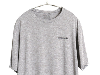 パタゴニア キャプリーン プリント 半袖 Tシャツ メンズ L アウトドア ストレッチ ベースレイヤー バックプリント カットソー 霜降りグレー