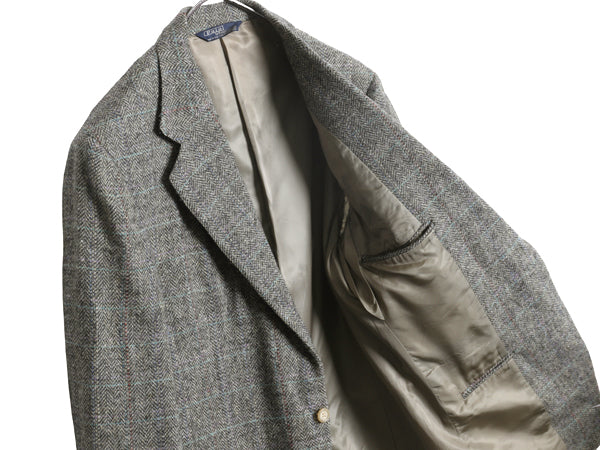 90s USA製 ポロ ラルフローレン ツイード テーラード ジャケット メンズ L 程 オールド ブレザー ウール ヘリンボーン ストライプ チェック