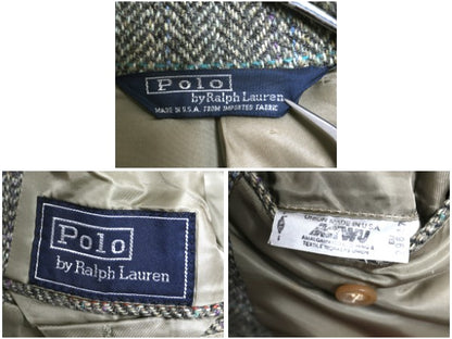 90s USA製 ポロ ラルフローレン ツイード テーラード ジャケット メンズ L 程 オールド ブレザー ウール ヘリンボーン ストライプ チェック