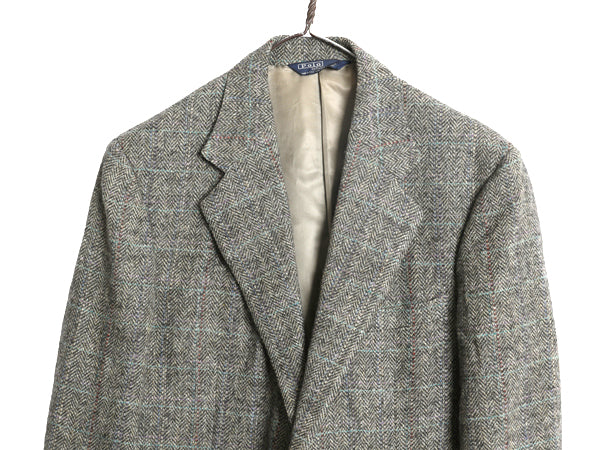 90s USA製 ポロ ラルフローレン ツイード テーラード ジャケット メンズ L 程 オールド ブレザー ウール ヘリンボーン ストライプ チェック
