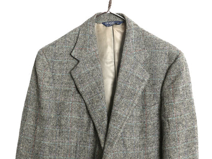 90s USA製 ポロ ラルフローレン ツイード テーラード ジャケット メンズ L 程 オールド ブレザー ウール ヘリンボーン ストライプ チェック