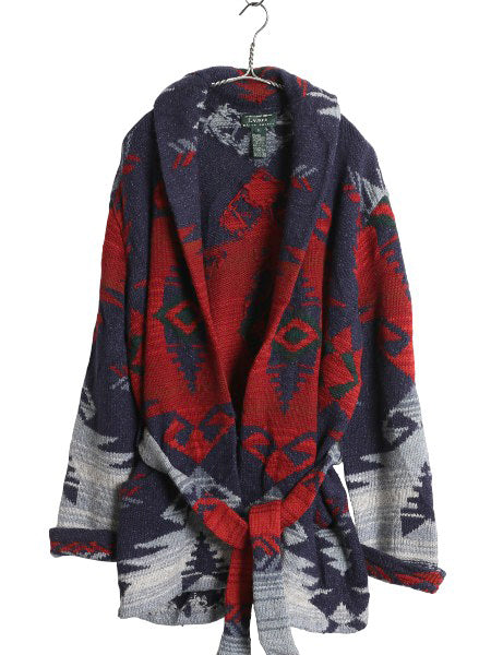 00s ローレン ラルフローレン ショールカラー ネイティブ ニット ガウン メンズ レディース M / ポロ カーディガン セーター ハンドメイド