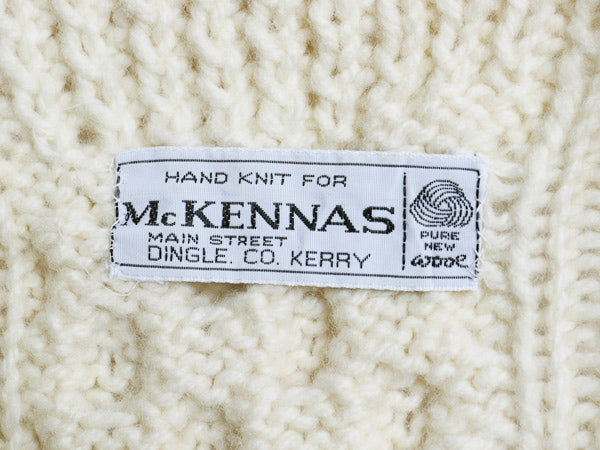 80s McKENNAS フィッシャーマン ニット カーディガン レディース L 程 ヴィンテージ 手編み ハンドメイド ウール アラン ケーブル セーター