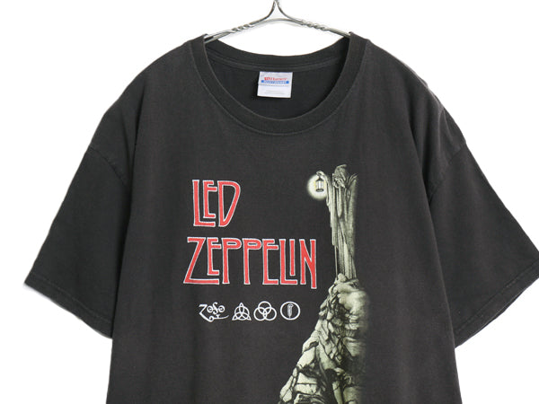  00s レッドツェッペリン 両面 プリント Tシャツ メンズ XL / 古着 オールド バンド ロック イラスト アート グラフィック 黒 大きいサイズ