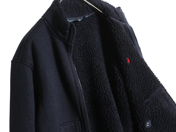00s ポロ ラルフローレン 裏 パイル フリース ジャケット メンズ M / 古着 オールド フルジップ ジャンパー ブルゾン 裏ボア ハイネック 紺