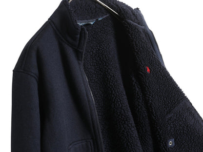 00s ポロ ラルフローレン 裏 パイル フリース ジャケット メンズ M / 古着 オールド フルジップ ジャンパー ブルゾン 裏ボア ハイネック 紺