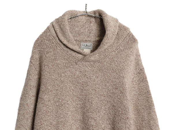 エルエルビーン ショールカラー ニット セーター メンズ XL アウトドア ラム ウール 無地 大きいサイズ シンプル ツートン エルボーパッチ