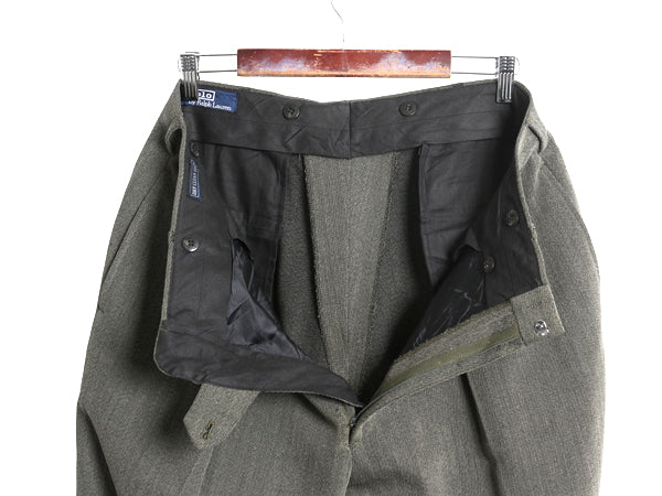 80s ポロ ラルフローレン ウール スラックス パンツ メンズ 実寸 35 32 古着 ヴィンテージ ツータック ストレート TALON トラウザー カーキ