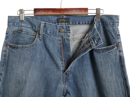 ポロ ラルフローレン デニム パンツ メンズ 実寸 35 32 古着 ヴィンテージ モデル ジーンズ ジーパン スリム ストレート 革パッチ シンプル