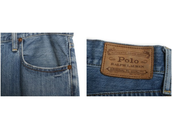 ポロ ラルフローレン デニム パンツ メンズ 実寸 35 32 古着 ヴィンテージ モデル ジーンズ ジーパン スリム ストレート 革パッチ シンプル