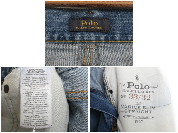 ポロ ラルフローレン デニム パンツ メンズ 実寸 35 32 古着 ヴィンテージ モデル ジーンズ ジーパン スリム ストレート 革パッチ シンプル