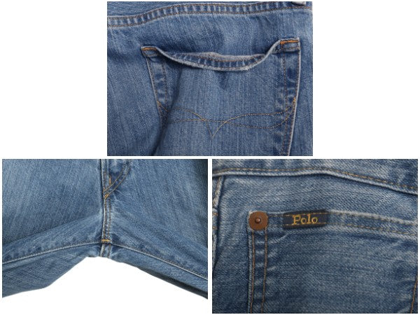 ポロ ラルフローレン デニム パンツ メンズ 実寸 35 32 古着 ヴィンテージ モデル ジーンズ ジーパン スリム ストレート 革パッチ シンプル
