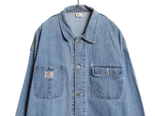 90s オールド ギャップ デニム カバーオール ジャケット メンズ L 古着 ワーク ガチャポケ ハーフコート ジャンパー ブルゾン ワンポイント